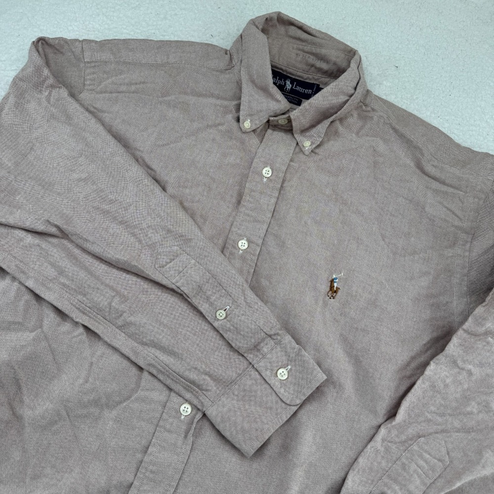 VTG Ralph Lauren Yarmouth Oxford Shirt Mens 16.5 33 Pink Long Sleeve Flesh Pony